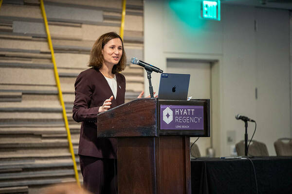 Katie Antypas, office director, NSF Office of Advanced Cyberinfrastructure, spoke at CI4MF 2024. Photo by Angie Hubert.