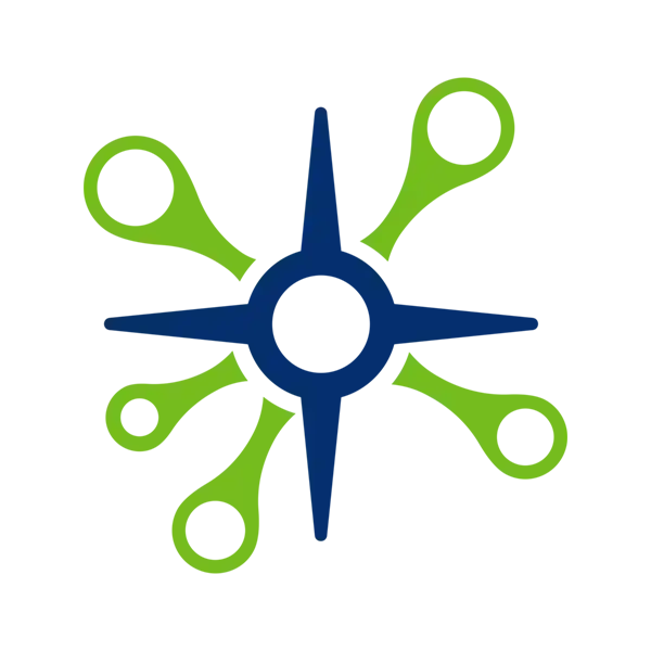 Dark blue silhouette of a dynamic human figure, framed by wavy lime green shapes on a white background.