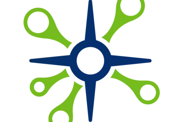 Dark blue silhouette of a dynamic human figure, framed by wavy lime green shapes on a white background.